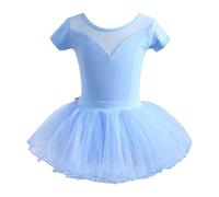 Generisch Girls' Dance Dresses Performance Tutu Outfit Short Sleeve Jersey Skirt Set for Ballet Jazz Concert Practice Age 1-14 Years Toddler, blue, 13- 14 Years