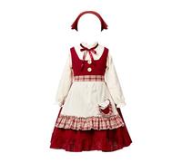 Generisch Girls Fairy Tale Character Costume Farm Dress Apron and Headscarf for Playing (Red, 8-9 Years)