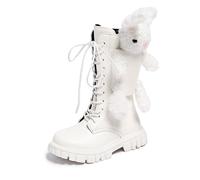 Generisch Girls Fashion Autumn Trainers Flat Thick Sole Non Slip Easy On PU Upper Comfortable Boots, White, 9/10 UK Child