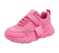 Generisch Girls Fashion Four Seasons Sneakers Flat Thick Bottom Non-Slip Mesh Upper Breathable Comfortable Lace Up Hook Loop Solid Color Casual Style, Hot Pink, 10.5 UK Child
