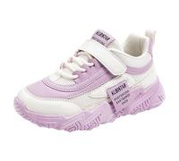Generisch Girls Fashion Four Seasons Sneakers Flat Thick Bottom Non-Slip Mesh Upper Breathable Comfortable Lace Up Hook Loop Solid Color Casual Style, purple, 12 UK Child