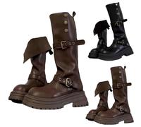 Generisch Girls' Fashionable Riding Boots, Children's Autumn Boots, High Boots with Buttons and Soft Thick Sole, British Style Leather Boots for Spring, Summer and Autumn, brown, 6 UK