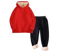 Generisch Girls Fleece Hoodie & Jogging Bottoms Warm Winter Tracksuit Soft Lined Pullover with Pants Cozy Outfit for Cold Weather Play, red, 5-6 Years