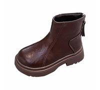 Generisch Girls for Kids Stylish Warm Short Leather Ankle Boots Winter Cozy Lined Shoes Classic British Style for Young Girls, brown, 31.5 EU