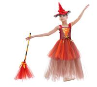 Generisch Girls Halloween Witch Costume Masquerade Skirt with Hat and Broom | Children's witch outfit tulle for sweet or sour birthday carnival stage performance fancy party