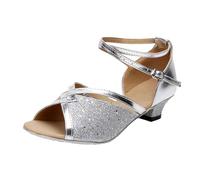 Generisch Girls Latin Dance Shoes Soft Sole Indoor Performance Sandals with Fleece Lining for Ballet Practice and Stage Show, silver, 1/1.5 UK