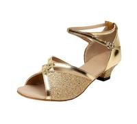Generisch Girls Latin Dance Shoes Soft Sole Indoor Performance Sandals with Fleece Lining for Ballet Practice and Stage Show, gold, 1 UK