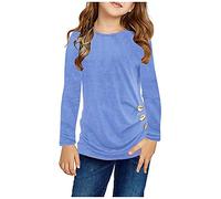 Generisch Girls Long Sleeve Black Crew Neck Ultra Soft Plain Long Sleeve Casual Pullover with Side Buttons T Shirt Girl Name
