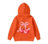 Generisch Girls' Long-Sleeved Hoodie with Graphic Print Loose Fit Sweatshirt for Casual Everyday Use, orange, 1-2 Jahre