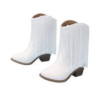 Generisch Girls New Solid Colour Leather Fashion Kids Western Cowboy Boots Autumn and Winter Casual Kids Tassel Boots Kids Shoes Boys Girls, White, 31.5 EU