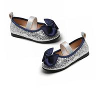 Generisch Girls Princess Shoes with Soft Bottom Sequin Bow Butterfly Knot Design Toddler Shoes from 15 Months to 6 Years, silver, 7 UK Child