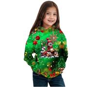 Generisch Girls Printed Long Sleeve Winter Pullover Hoodie Warm Fleece Lining Soft Cozy Casual Tops for Holiday Season, Green, 2-3 Jahre