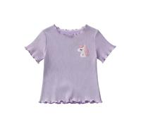 Generisch Girls Ribbed T-Shirt with Cute Unicorn Patch and Scalloped Hem for Creative School and Fun Play in the Park