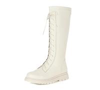Generisch Girls Riding Boots with Lace-Up Calf Height PU Side Zip for Fashionable Punk Boots from 3 to 14 Years, White, 9/10 UK Child