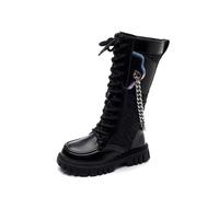 Generisch Girls Riding Boots with Lace-Up Calf Height PU Side Zip for Fashionable Punk Boots from 4 to 12 Years, black, 11.5 UK Child