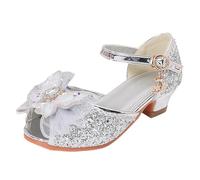 Generisch Girls Sandals Closed Toe Heels Wedding Party Shoes Sequin Bow For Toddler, silver, 1/1.5 UK