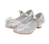 Generisch Girls Sandals Closed Toe Heels Wedding Party Shoes Sequin Bow for Toddlers, silver, 5 UK