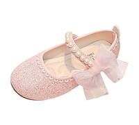 Generisch Girls Sandals Fashion Pattern Cute Versatile Pearl Bow Decoration Flat Bottom Hook Loop Comfortable Shoes, red, 34 EU 3X-Schmal