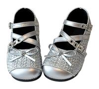 Generisch Girls' Sandals Mary Jane Shoes with Bow Comfortable Lightweight Breathable Toddler Shoes for Girls 1-10 Years Cute Casual Sandals for Little Princesses, silver, 1 UK