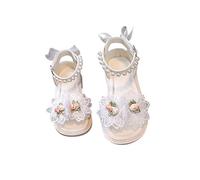 Generisch Girls' Sandals, Summer Sandals for Children, Beach Shoes with Pearls, Flowers, Girl Sandal, Summer Shoes, Non-Slip Sole, Summer Breathable Schoolgirl Shoes, White, 1 UK