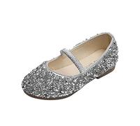 Generisch Girls Sequins Crystal Princess Shoes Mary Jane Festive Dress Shoes Non-Slip Soft Soles Party Wedding Ballerina Shoes Kids Evening Shoes Uniform Shoes, silver, 1 UK