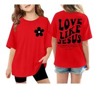 Generisch Girls' Short-Sleeved T-Shirt with 'Love Like Jesus' Print Graphic Shirt Sweatshirt Oversized Casual Shirts Loose Summer Tops Blouse for Christians