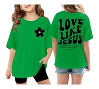 Generisch Girls' Short-Sleeved T-Shirt with 'Love Like Jesus' Print Graphic Shirt Sweatshirt Oversized Casual Shirts Loose Summer Tops Blouse for Christians