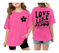 Generisch Girls' Short-Sleeved T-Shirt with 'Love Like Jesus' Print Graphic Shirt Sweatshirt Oversized Casual Shirts Loose Summer Tops Blouse for Christians