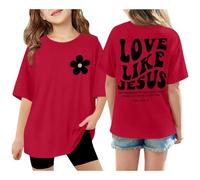 Generisch Girls' Short-Sleeved T-Shirt with 'Love Like Jesus' Print Graphic Shirt Sweatshirt Oversized Casual Shirts Loose Summer Tops Blouse for Christians