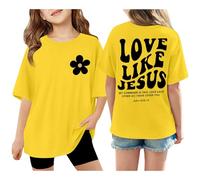 Generisch Girls' Short-Sleeved T-Shirt with 'Love Like Jesus' Print Graphic Shirt Sweatshirt Oversized Casual Shirts Loose Summer Tops Blouse for Christians