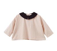 Generisch Girls' Short-Sleeved Top, Doll Collar, Bordeaux and White, Festive Children's Shirt with Contrast Collar, Elegant Everyday Shirt for School and Occasions