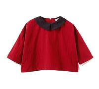 Generisch Girls' Short-Sleeved Top, Doll Collar, Bordeaux and White, Festive Children's Shirt with Contrast Collar, Elegant Everyday Shirt for School and Occasions