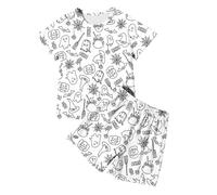 Generisch Girls' Sleepwear Set, Soft Fabric with Crew Neck, Printed Design, Comfortable Playsuit and Casual Sleepwear for Various Occasions, White, 2-3 Jahre