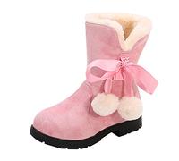 Generisch Girls' Snow Boots Autumn and Winter Thick Sole Non-Slip Warm and Comfortable Winter Boots Plain Shiny Diamond Bowknot Zip Wellington Boots Children's Winter Shoes, Pink Z, 12 UK Child