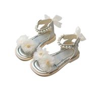 Generisch Girls Strappy Sandals, Kids Sandals with Bowknot, Girls Flower Sandals for Summer, Kids Beach Shoes with Soft Pearl Sole, silver, 8 UK Child