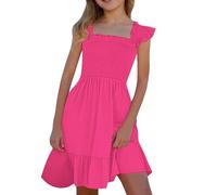 Generisch Girls' Summer Dress Pageant Sleeveless Fancy Dress Wedding Evening Dress Light Children's Costumes Flower Dress Clothes Party Outfit Festive Dress For Every Day, Hot Pink, 130