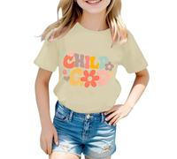 Generisch Girls' T-Shirt with Colourful 'Child of God' Lettering, Short Sleeve Shirt with Playful Flower Design, Loving Top with Positive Message
