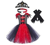 Generisch Girls Vampire Halloween Costume - Gothic Vampires, Children's Halloween Outfit, Scary Costume, Black Red with High Collar and Lace Details for Trick or Treatment Cosplay or