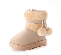 Generisch Girls Winter Boots Fleece Lined Warm Comfortable Zipper Non-Slip Soft Sole Casual Outdoor Footwear, beige, 10.5 UK Child