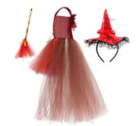 Generisch Girls Witch Halloween Costume Verung Set with Hat and Broom | Children's witch costume for sweet or sour birthday, carnival, stage performance, fancy party