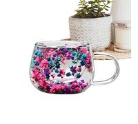 Generisch Glass Drinking Cups - Coffee Vessel, Tea Container for Apartment Kitchen, 300 ml Heat Resistant Transparent Glass with Dried Flower Design, Living Room Collection, Juice Holder for Office