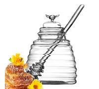 Generisch Glass Honey Jar - Transparent Honey Storage Pot with Lid & Stirring Stick | Large Capacity Beehive Style Dispenser For Home & Kitchen Use