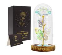 Generisch Glass Rose - Valentines Romantic Artificial Lighted Colourful Rose In Glass Dome with Lights for Holiday Birthday Mother's Day Wedding Women Mom Wife Girlfriend Grandma and Others