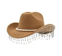 Generisch Glitter Cowboy Hat, Fashionable Glitter Wide Brim, Decorated with Pearls, Glittering Cowboy Hat, for Wedding Parties, Holiday Parties, Cosplay, Photo Shoots as well as for Adult Girls