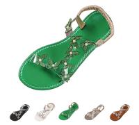 Generisch Glitter Sandals Women's Flat Rhinestone Sandals Women's Flat Adjustable Boho Trekking Sandals Ankle Strap Open Shoes Transparent Walking Shoes Driving Sandals with Dragonflies, Green, 7 UK