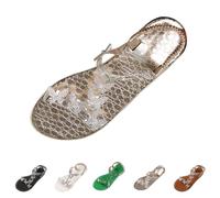 Generisch Glitter Sandals Women's Flat Rhinestone Sandals Women's Flat Adjustable Boho Trekking Sandals Ankle Strap Open Shoes Transparent Walking Shoes Driving Sandals with Dragonflies, gold, 5 UK