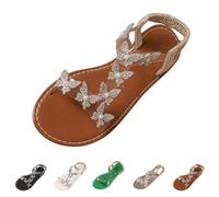 Generisch Glitter Sandals Women's Flat Rhinestone Sandals Women's Flat Adjustable Boho Trekking Sandals Ankle Strap Open Shoes Transparent Walking Shoes Driving Sandals with Dragonflies, brown, 9 UK