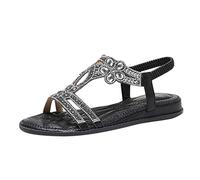 Generisch Glitter Sandals Women's Summer Rhinestone Sandals Elegant Flat Shoes, Sandals B6 Black, 6 UK