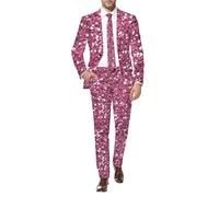 Generisch Glitter Suit Men's Party Sequin Blazer and Trousers 2-Piece Suit Jacket and Suit Trousers Set 3D Digital Print Shiny Jacket Men's Suit Carnival Set Disco Suit 80s Outfit, Hot pink, 3XL