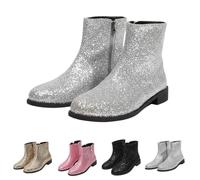 Generisch Glitter Women's Ankle Boots Retro Elegant Short Boots | Short shaft women's boots with side zip, leather boots, comfortable shiny boots for party, evening, wedding